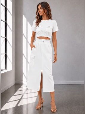 478. Coastal Grace Cargo Skirt Set in white